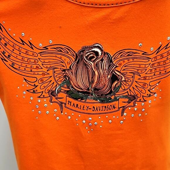Harley-Davidson Women Orange w/Rose Print Embellished Tank Top Size XL (NWT) - Picture 5 of 9